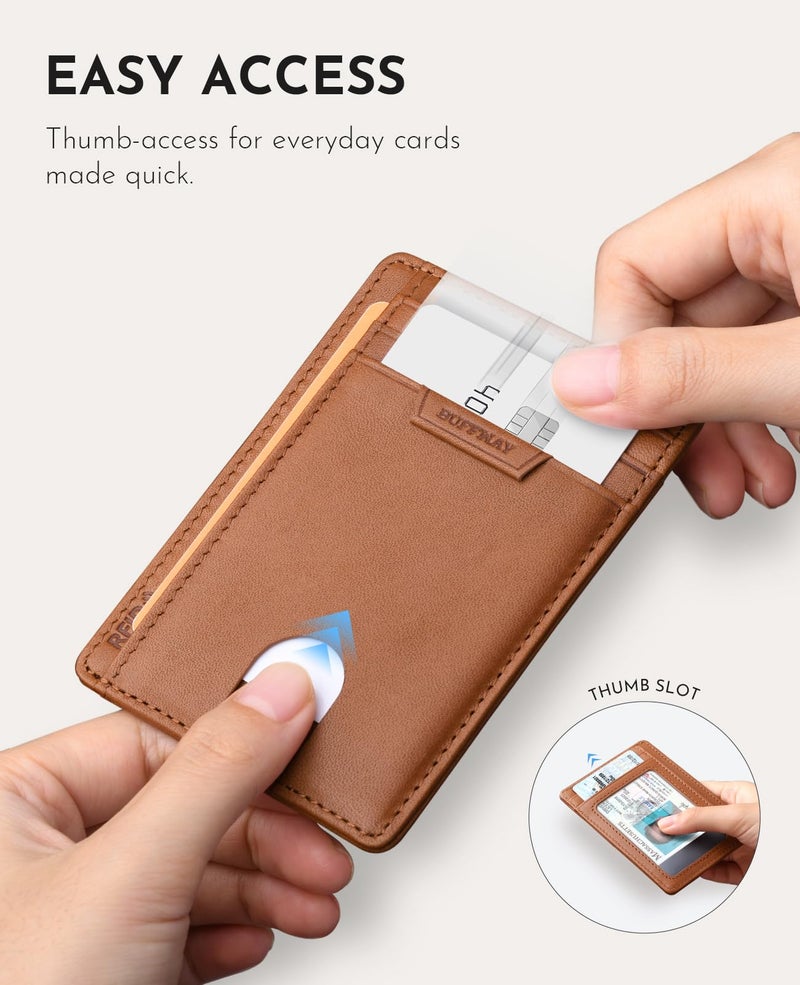 Buffway Slim Wallet for Men Women Minimalist Small Leather Front Pocket Wallets with RFID Blocking and Gifts Box - Bassa Brown - Image 5